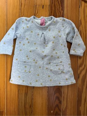 Baby Boden Grey Toddler Dress with Gold Polka Dots